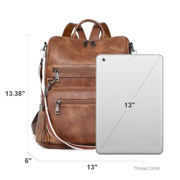 Large Vegan Leather Travel Backpack Purse with Multiple Pockets and Tassel